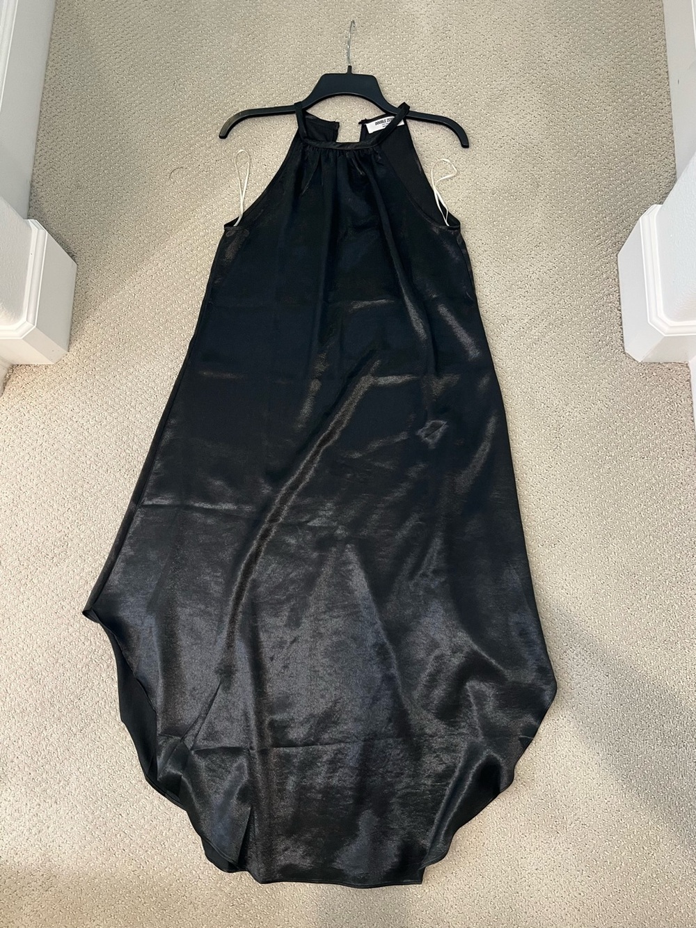 Double Zero Black Satin Halter Midi Dress